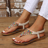 PU Leather Beaded Flat Sandals