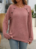 Decor Button Long Sleeve Ribbed T-Shirt